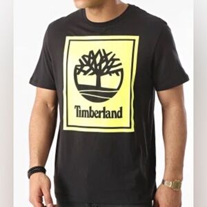 Timberland Stack Logo T-Shirt in Black Neon Yellow
